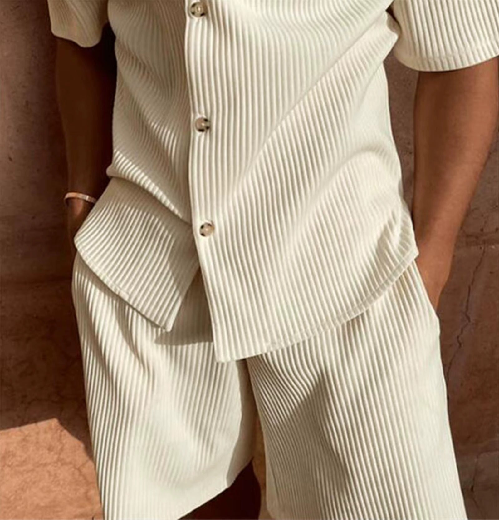 Conjunto Masculino Primavera/Verão – Camisa & Shorts Veludo, Casual Praia