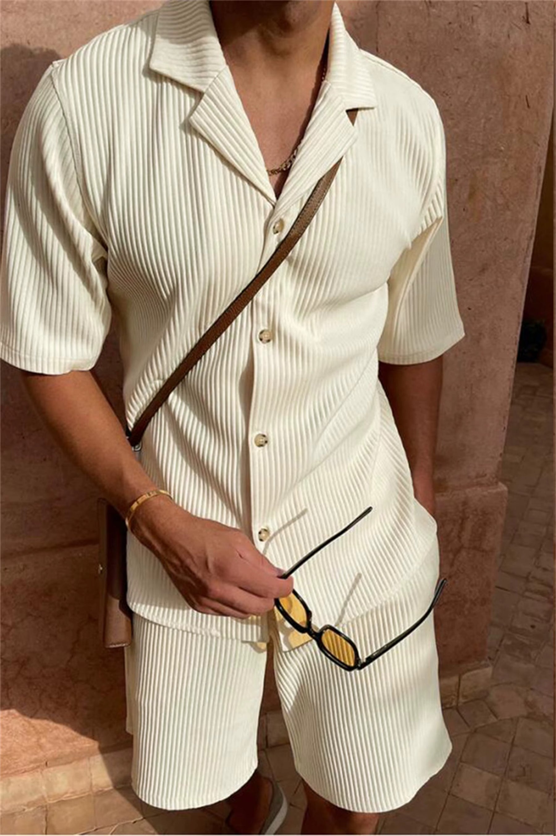 Conjunto Masculino Primavera/Verão – Camisa & Shorts Veludo, Casual Praia